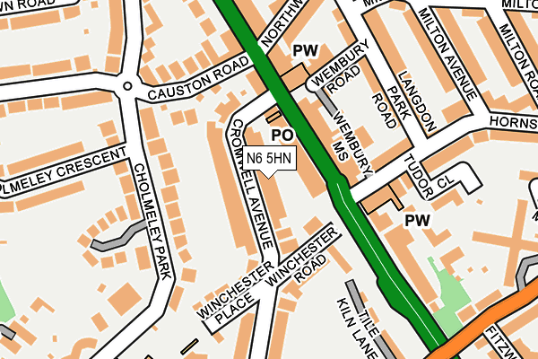 N6 5HN map - OS OpenMap – Local (Ordnance Survey)