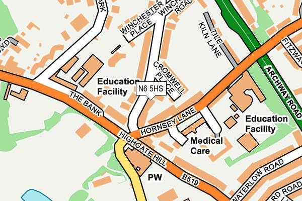N6 5HS map - OS OpenMap – Local (Ordnance Survey)
