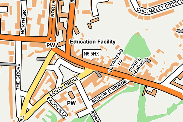 N6 5HX map - OS OpenMap – Local (Ordnance Survey)