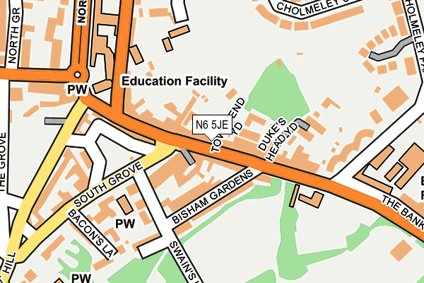 N6 5JE map - OS OpenMap – Local (Ordnance Survey)