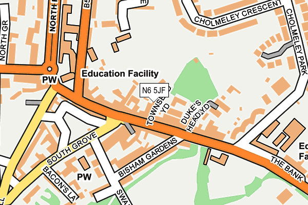 N6 5JF map - OS OpenMap – Local (Ordnance Survey)