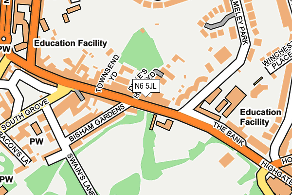 N6 5JL map - OS OpenMap – Local (Ordnance Survey)