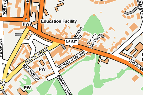 N6 5JT map - OS OpenMap – Local (Ordnance Survey)