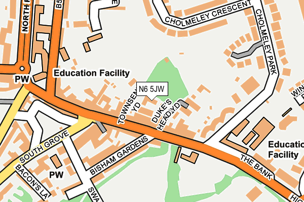 N6 5JW map - OS OpenMap – Local (Ordnance Survey)