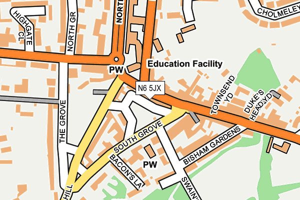 N6 5JX map - OS OpenMap – Local (Ordnance Survey)