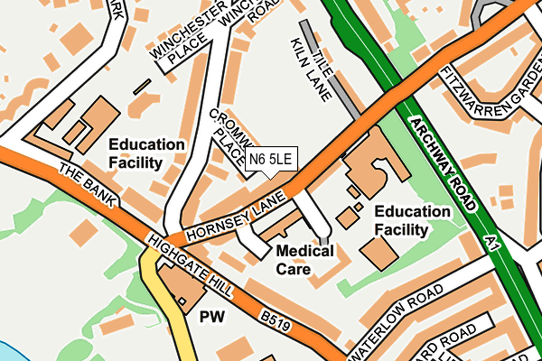 N6 5LE map - OS OpenMap – Local (Ordnance Survey)