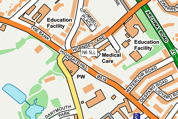 N6 5LL map - OS OpenMap – Local (Ordnance Survey)