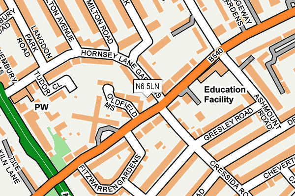 N6 5LN map - OS OpenMap – Local (Ordnance Survey)