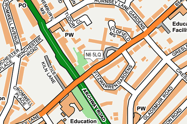 N6 5LQ map - OS OpenMap – Local (Ordnance Survey)