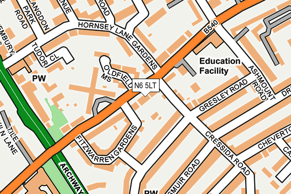 N6 5LT map - OS OpenMap – Local (Ordnance Survey)