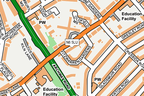 N6 5LU map - OS OpenMap – Local (Ordnance Survey)