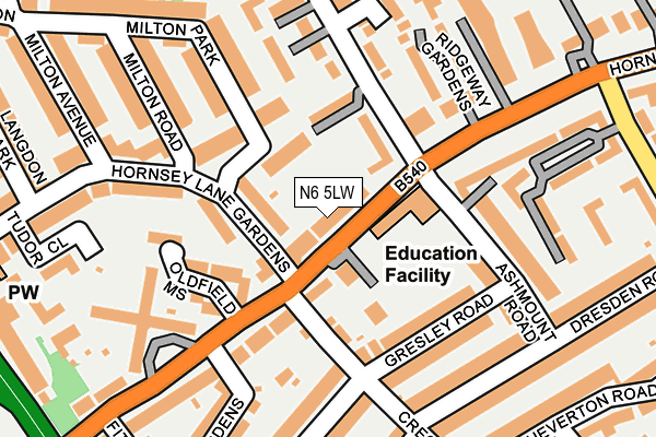 N6 5LW map - OS OpenMap – Local (Ordnance Survey)