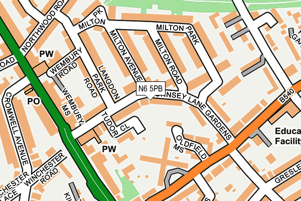 N6 5PB map - OS OpenMap – Local (Ordnance Survey)