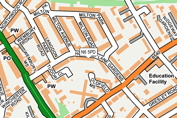 N6 5PD map - OS OpenMap – Local (Ordnance Survey)