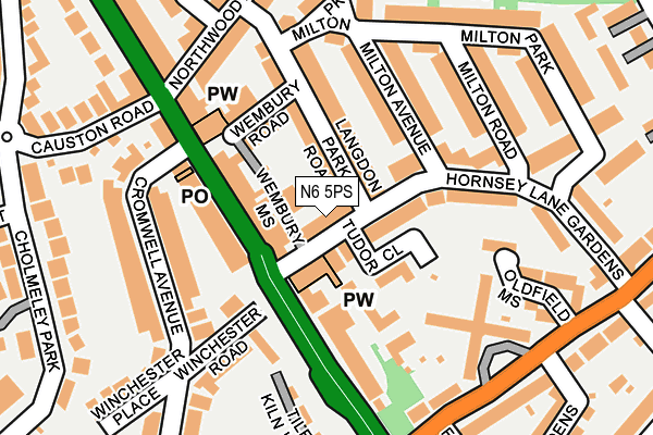 N6 5PS map - OS OpenMap – Local (Ordnance Survey)