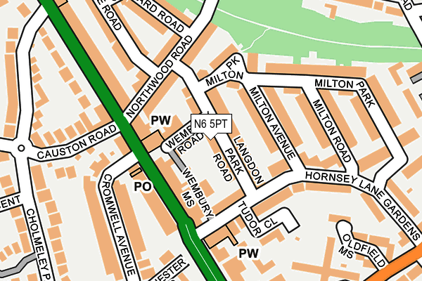 N6 5PT map - OS OpenMap – Local (Ordnance Survey)