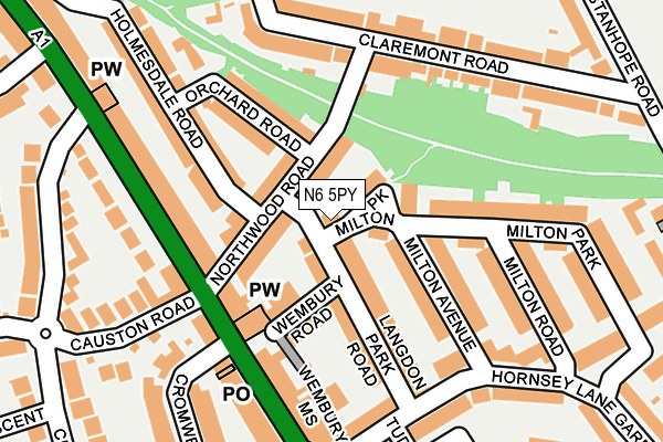 N6 5PY map - OS OpenMap – Local (Ordnance Survey)