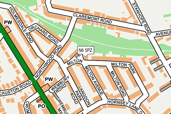 N6 5PZ map - OS OpenMap – Local (Ordnance Survey)