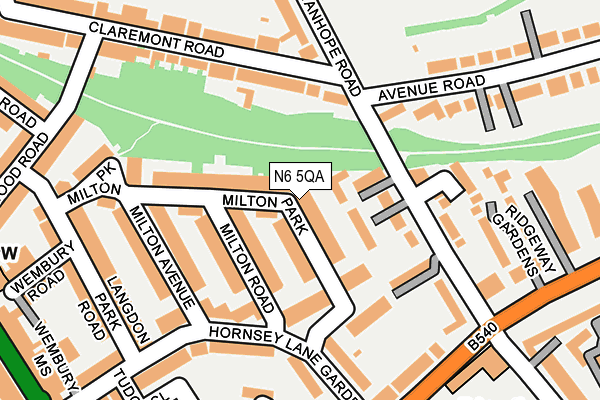 N6 5QA map - OS OpenMap – Local (Ordnance Survey)