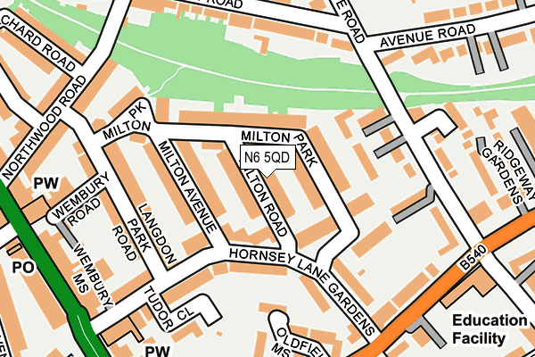 N6 5QD map - OS OpenMap – Local (Ordnance Survey)