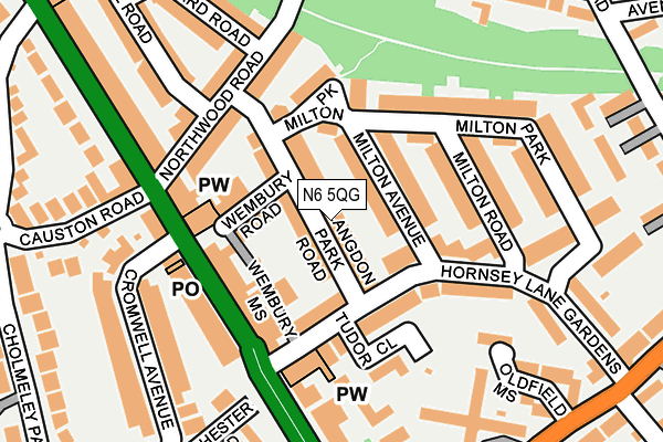 N6 5QG map - OS OpenMap – Local (Ordnance Survey)