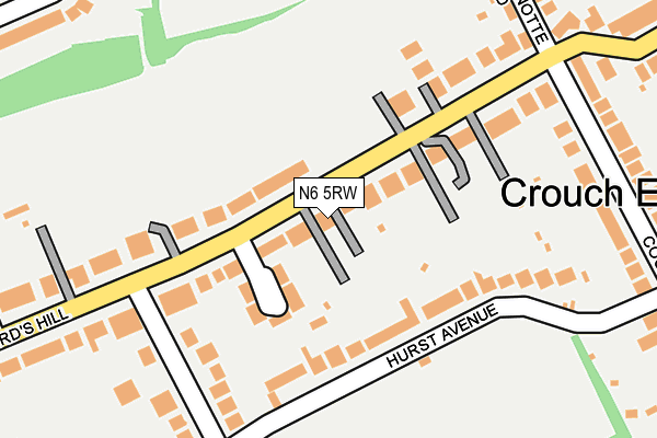 N6 5RW map - OS OpenMap – Local (Ordnance Survey)