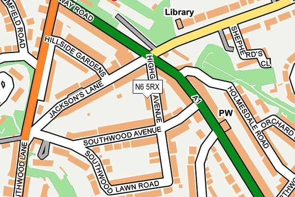 N6 5RX map - OS OpenMap – Local (Ordnance Survey)