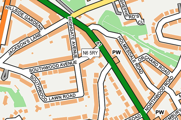 N6 5RY map - OS OpenMap – Local (Ordnance Survey)