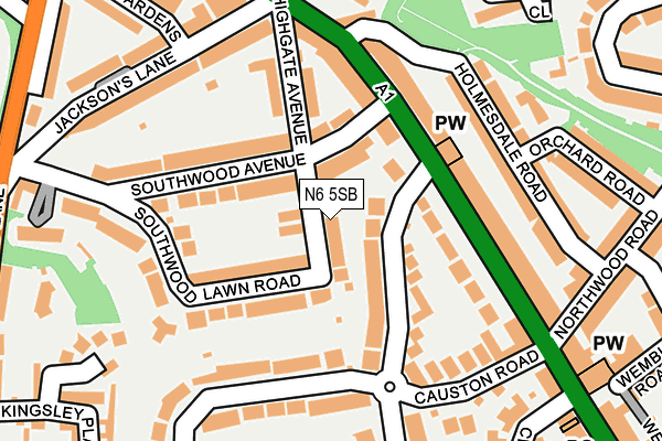 N6 5SB map - OS OpenMap – Local (Ordnance Survey)