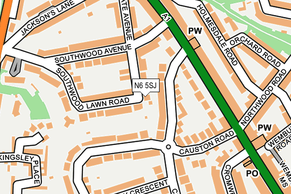 N6 5SJ map - OS OpenMap – Local (Ordnance Survey)
