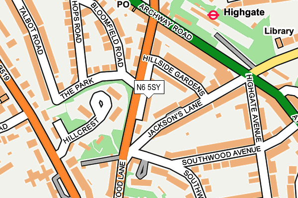 N6 5SY map - OS OpenMap – Local (Ordnance Survey)