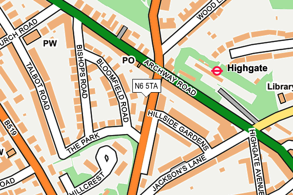 N6 5TA map - OS OpenMap – Local (Ordnance Survey)