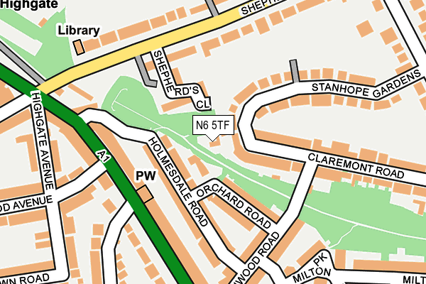 N6 5TF map - OS OpenMap – Local (Ordnance Survey)