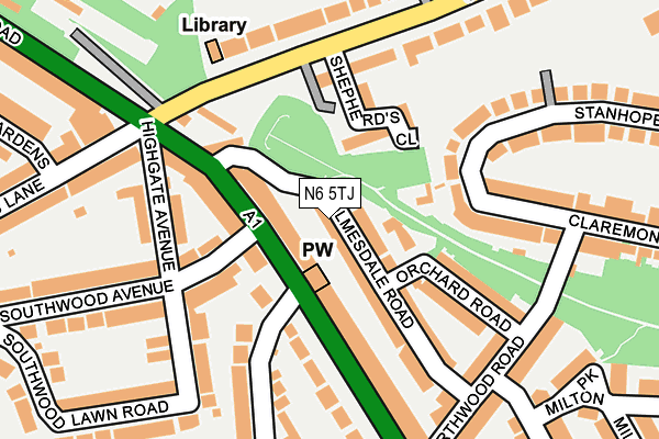 N6 5TJ map - OS OpenMap – Local (Ordnance Survey)