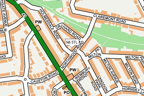 N6 5TL map - OS OpenMap – Local (Ordnance Survey)