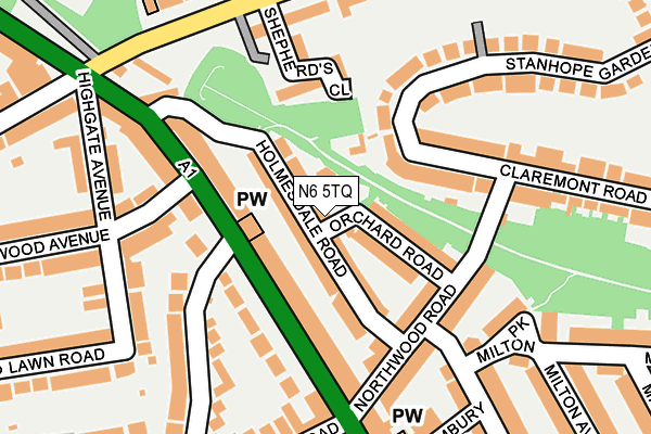 N6 5TQ map - OS OpenMap – Local (Ordnance Survey)