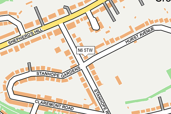 N6 5TW map - OS OpenMap – Local (Ordnance Survey)