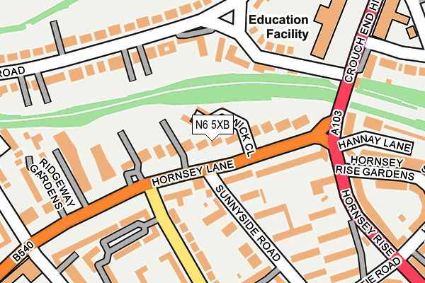 N6 5XB map - OS OpenMap – Local (Ordnance Survey)