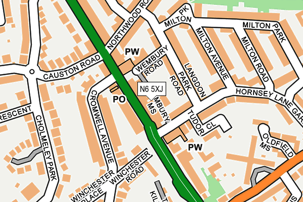 N6 5XJ map - OS OpenMap – Local (Ordnance Survey)