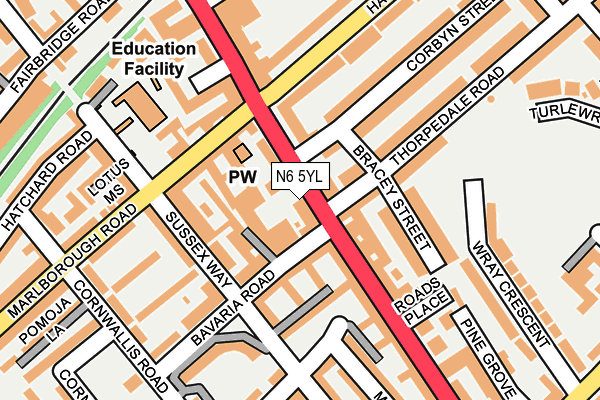 N6 5YL map - OS OpenMap – Local (Ordnance Survey)