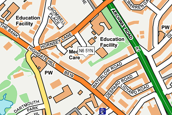 N6 5YN map - OS OpenMap – Local (Ordnance Survey)