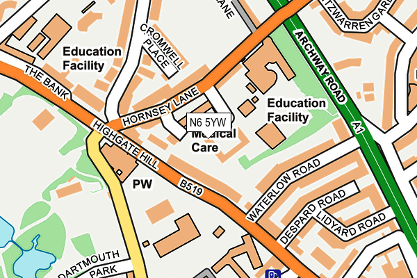 N6 5YW map - OS OpenMap – Local (Ordnance Survey)