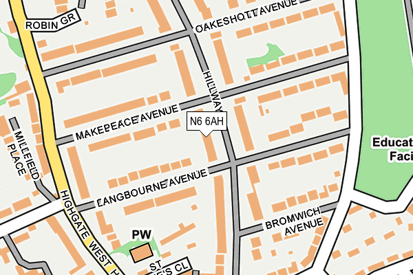 N6 6AH map - OS OpenMap – Local (Ordnance Survey)
