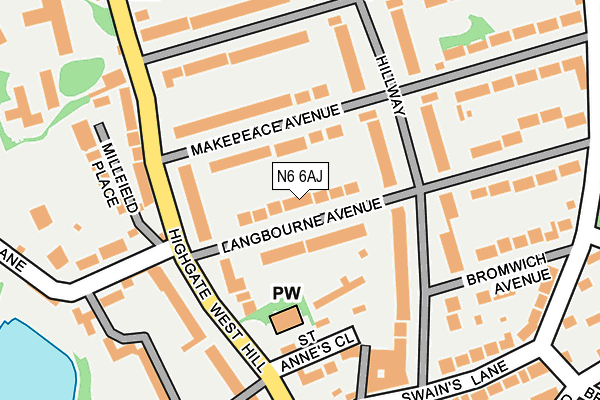 N6 6AJ map - OS OpenMap – Local (Ordnance Survey)