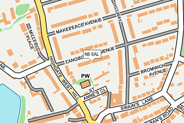 N6 6AL map - OS OpenMap – Local (Ordnance Survey)
