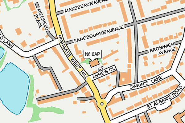N6 6AP map - OS OpenMap – Local (Ordnance Survey)