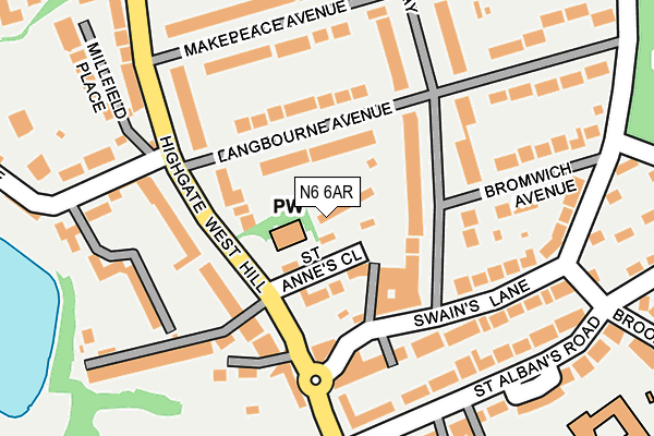 N6 6AR map - OS OpenMap – Local (Ordnance Survey)