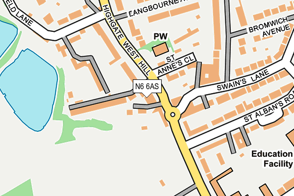 N6 6AS map - OS OpenMap – Local (Ordnance Survey)
