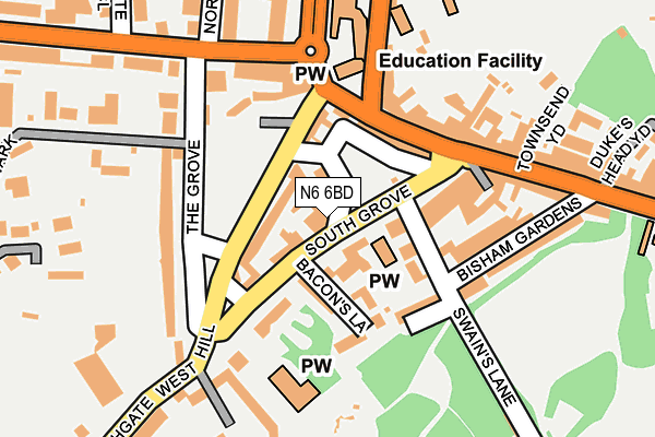 N6 6BD map - OS OpenMap – Local (Ordnance Survey)