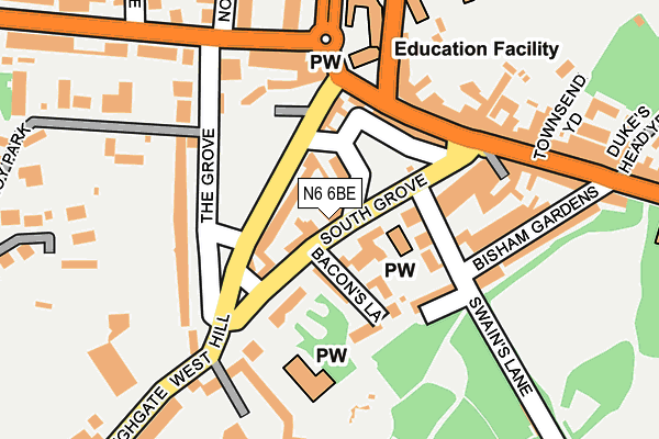 N6 6BE map - OS OpenMap – Local (Ordnance Survey)